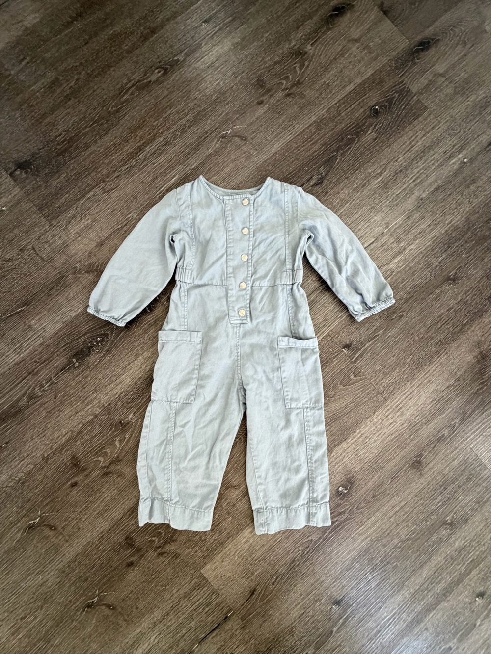 Zara Light Gray Long-Sleeve Kids Jumpsuit with Patch Pockets